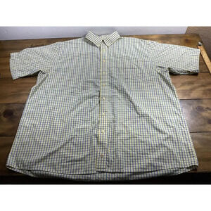 F/X Fusion Mens Size 2XL Yellow Blue Check Short Sleeve Button Front Shirt
